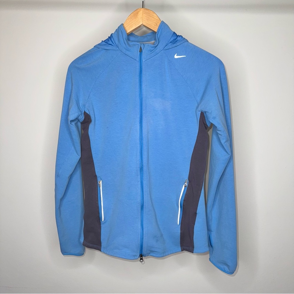 NIKE JACKET HOODED MEDIUM BLUE GREY WOMENS WORKOUT ATHLETIC SPORTY